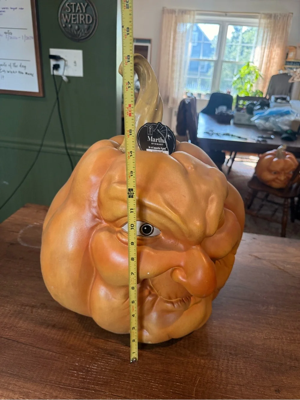 Martha Stewart Whimsical Orange Winking Pumpkin Sculpture with Gold Stem